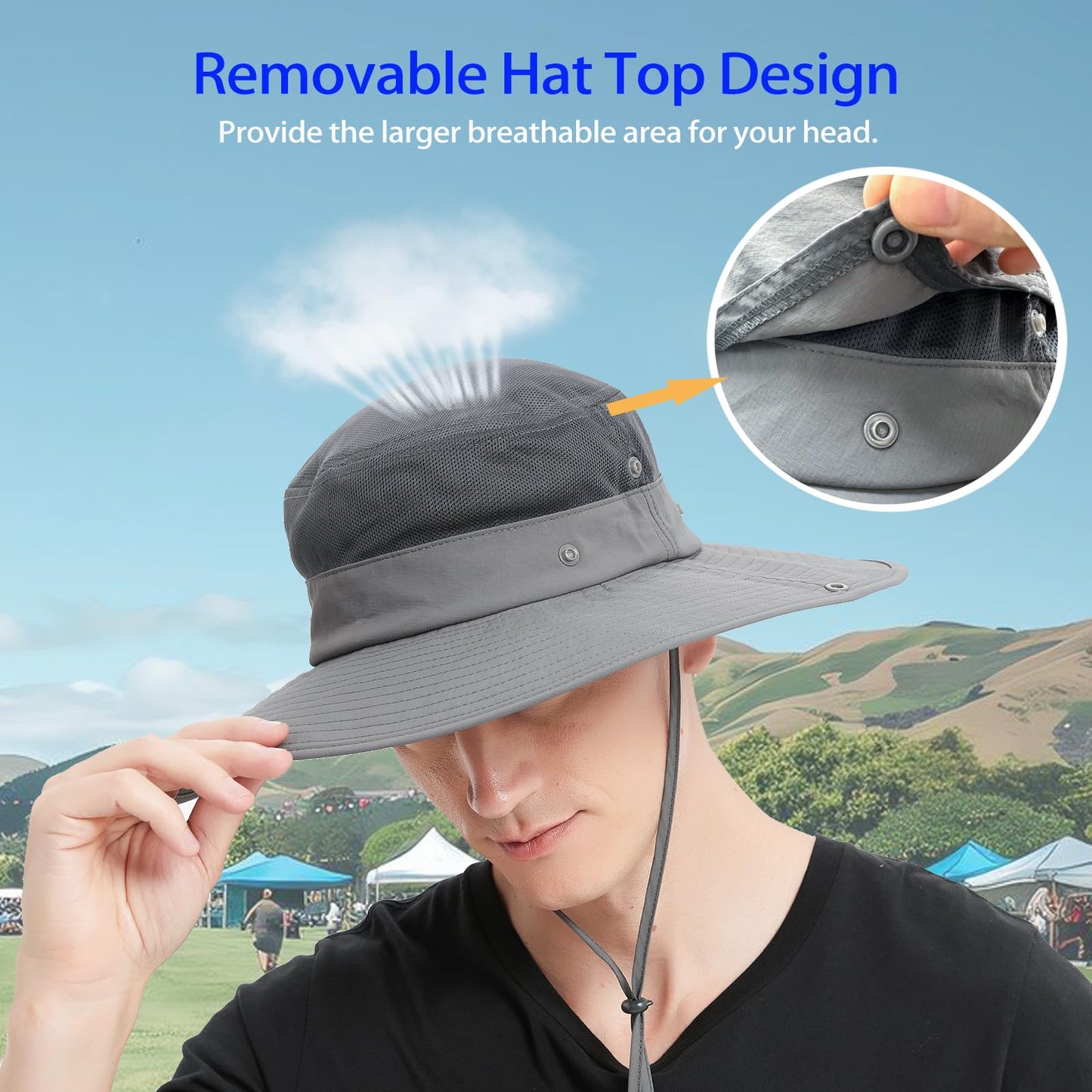 Sireck Men Fishing Hat, Adjust Rotating Buckle Sun Hat, Wide Brim UPF 50+ UV Protection Summer Safari Hat,Bucket Hiking Hat