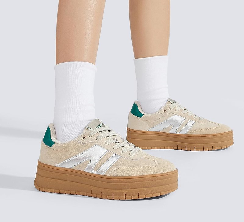 Women's Platform Sneakers - Retro Rubber Low Top Casual Tennis Shoes | Thick Sole Fashion