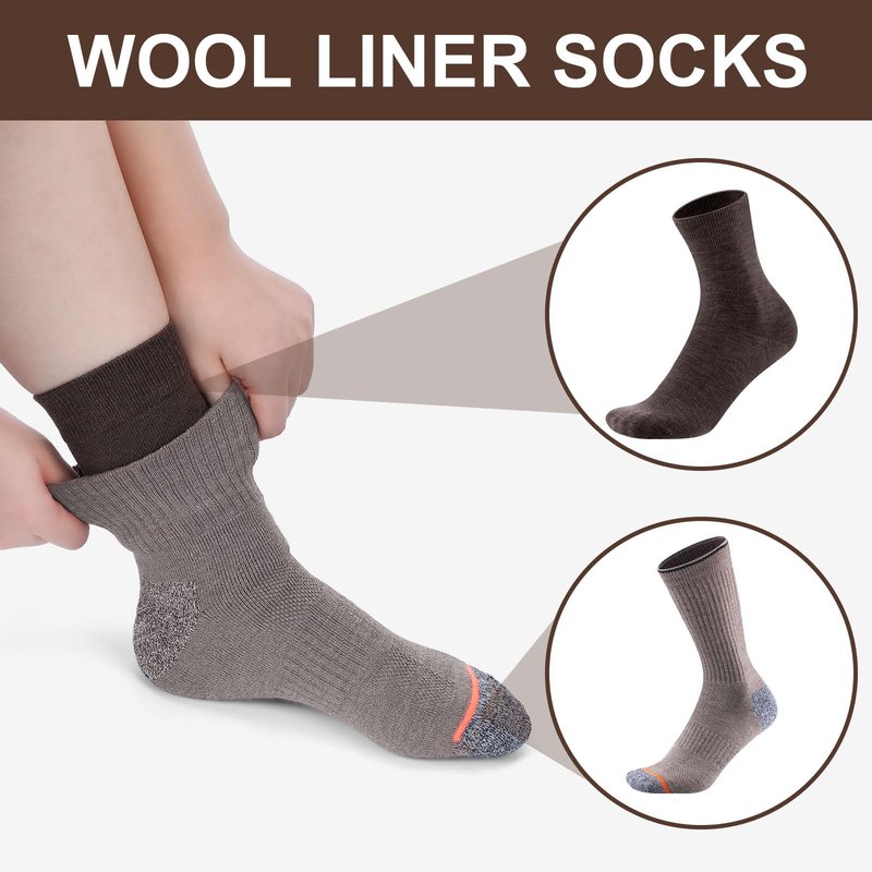 Twistover 4 Set Wool Sock Liners Hiking Lightweight Wool Liner Anklets Warm Sock Liners for Hiking Skiing Winter Cold Weather