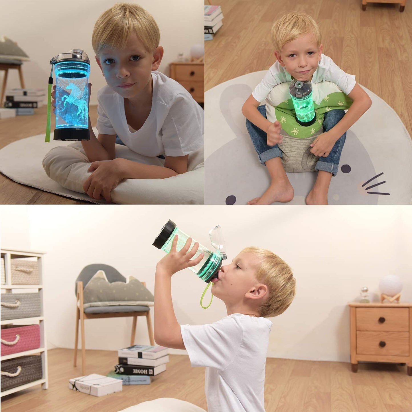 Lightzz Kids Water Bottle with 3D Glowing Game Console LED Light - Tritan BPA Free - Travel Cup Gift for Back to School Girl Boy Child Holiday Camping Picnic - 14 Oz