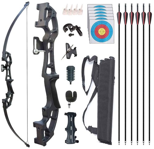 Monsour Archery Recurve Bow and Arrows Set for Adults Metal Riser 51" Longbow Kit Right Hand Straight Bow for Beginner Outdoor Hunting Shooting Practice (Black 30lb)