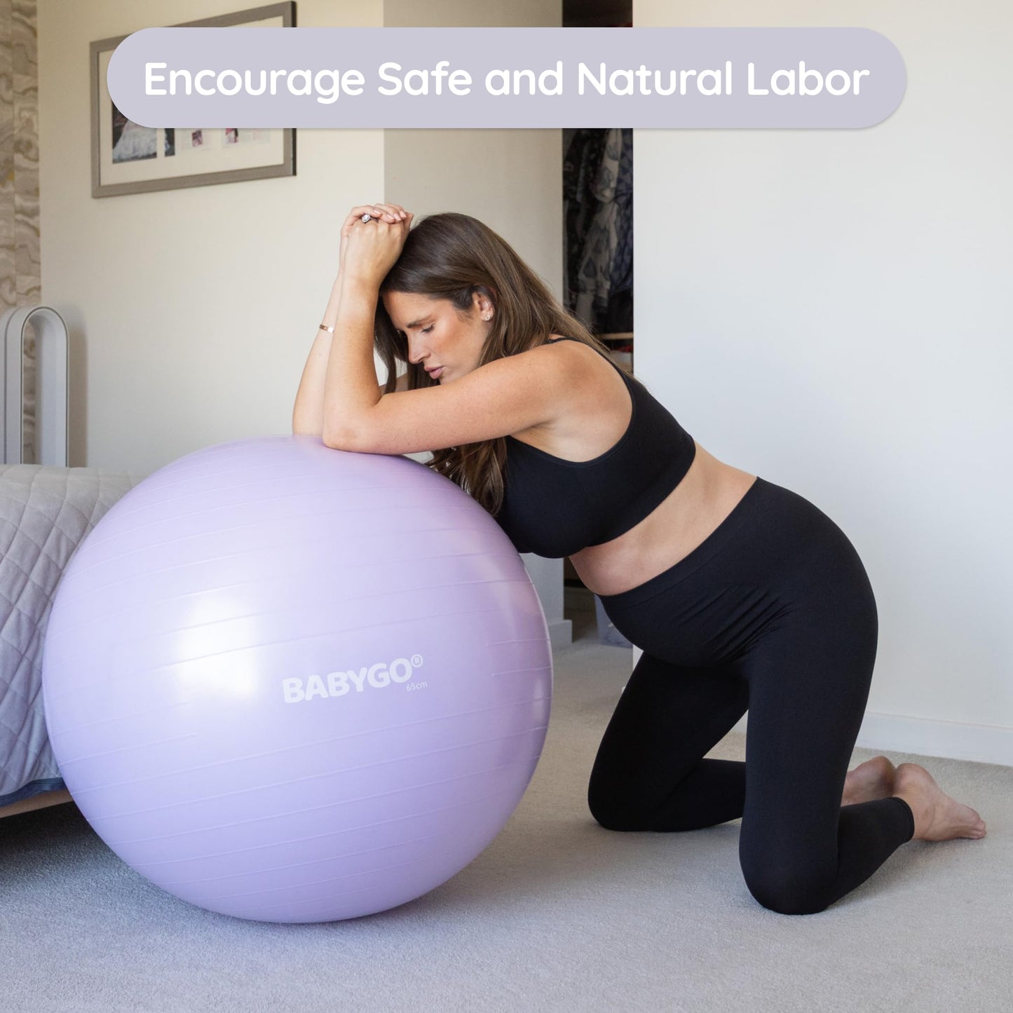 BABYGO® Birthing Ball for Pregnancy Maternity Labour & Yoga + Our 100 Page Pregnancy Book, Exercise, Birth & Recovery Plan, Anti-Burst Eco Friendly Material (Lavender, 55cm)