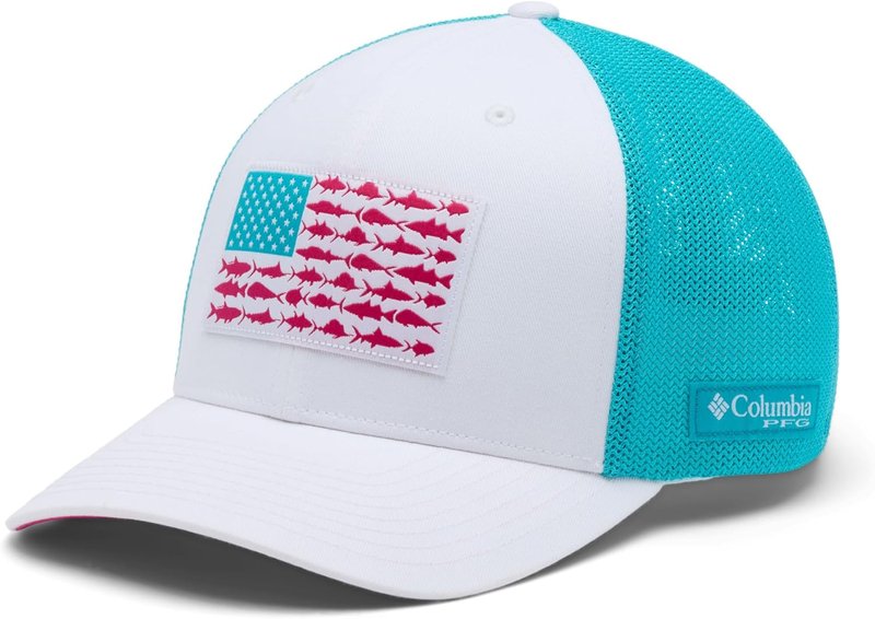 Columbia PFG Fish Flag Mesh Ball Cap - Unisex White/Guava Pink | Size L/XL