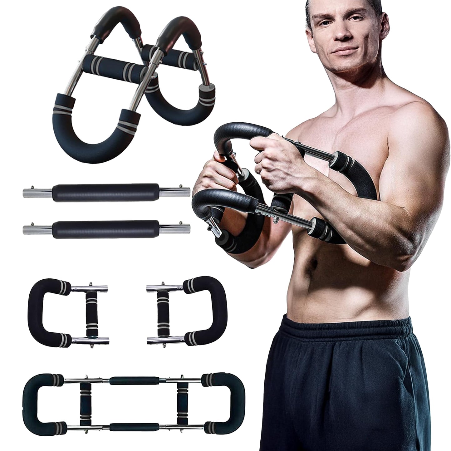 CORESPRINT Twister Arm Exerciser, Adjustable Chest Expander & Shoulder Muscle Forearm Triceps Strength Training Portable Gym Equipment, Home Fitness Arm Enhanced Chest Workout Bar (U80-110 lbs)