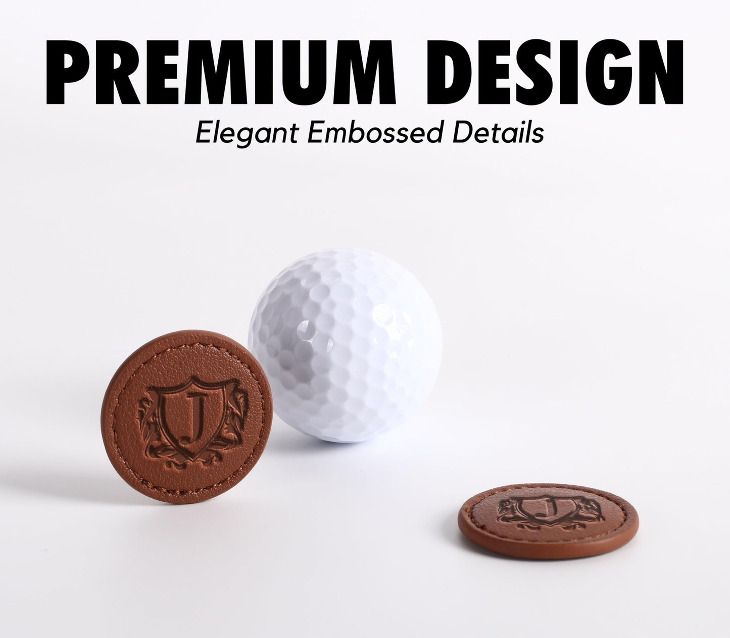 CybGene Golf Ball Markers (Tan, Set of 2) - Golf Gifts for Men - Golf Accessories Leather Golf Markers - J
