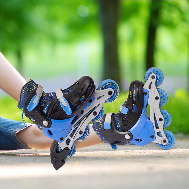New Bounce Roller Skates for Little Kids - Shoe Size EU 28-31, US Kids Junior Size 8-11, 2-in-1 Roller Skates for Girls, Converts from Tri-Wheel to Inline Skates - Rollerskates for Beginners | Blue