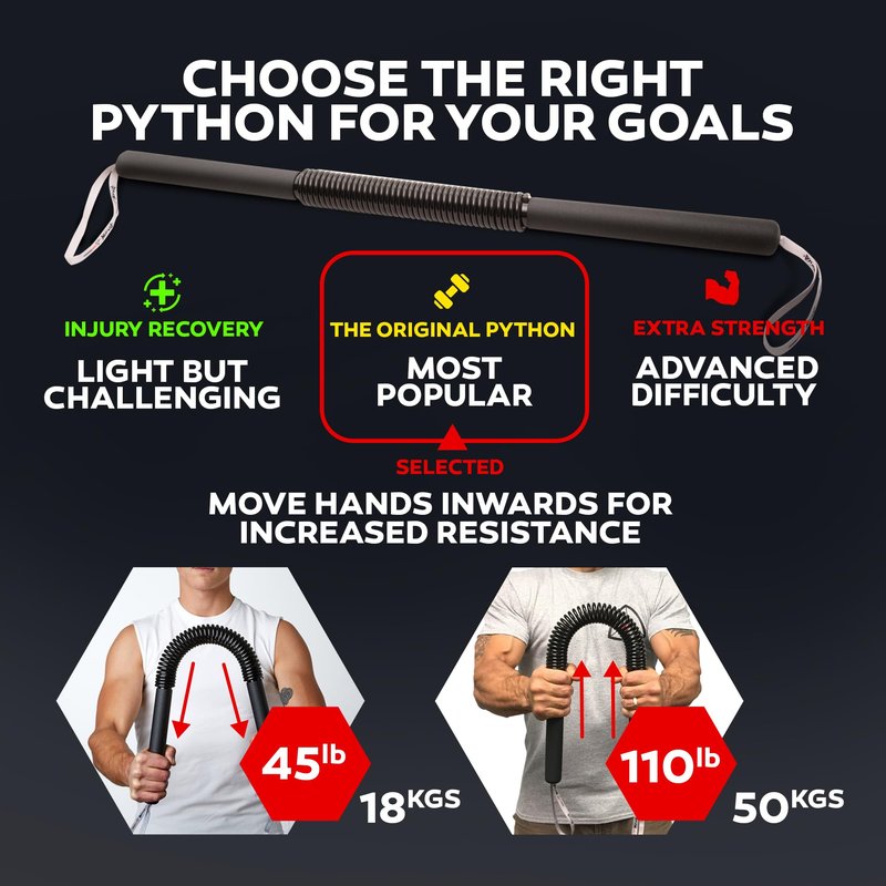 Python Power Twister Bar - Upper Body Exercise for Chest, Shoulder, Forearm, Bicep and Arm Strengthening Workout Equipment by Core Prodigy (40-100 lb)