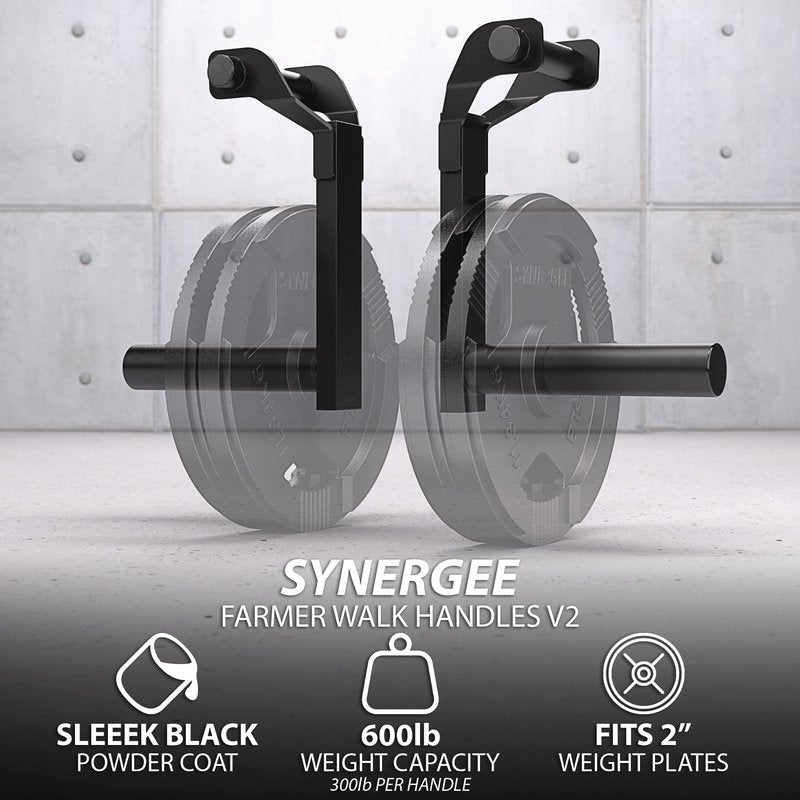 Synergee Farmer Walk Handles. Set of 2 Farmer Walk Carry Handles. Portable Exercise Equipment. 600lb Max Weight Capacity.