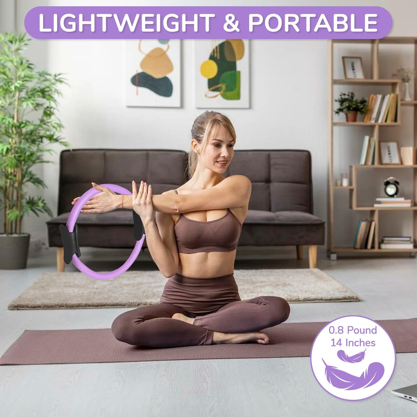 TOPZGLEEY Pilates Ring and Ball Set with Resistance Bands - Pilates Equipment for Home Workout - 14'' & 12'' Pilates Rings, 2 Pilates Balls, 5 Resistance Bands,Guide (Purple &Pink)