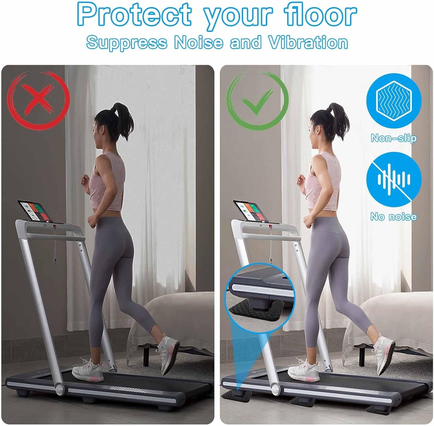 Non-Slip Treadmill Mat - High Density Silicone Anti-Vibration Pad for Exercise Equipment | 4x4 Inch Size