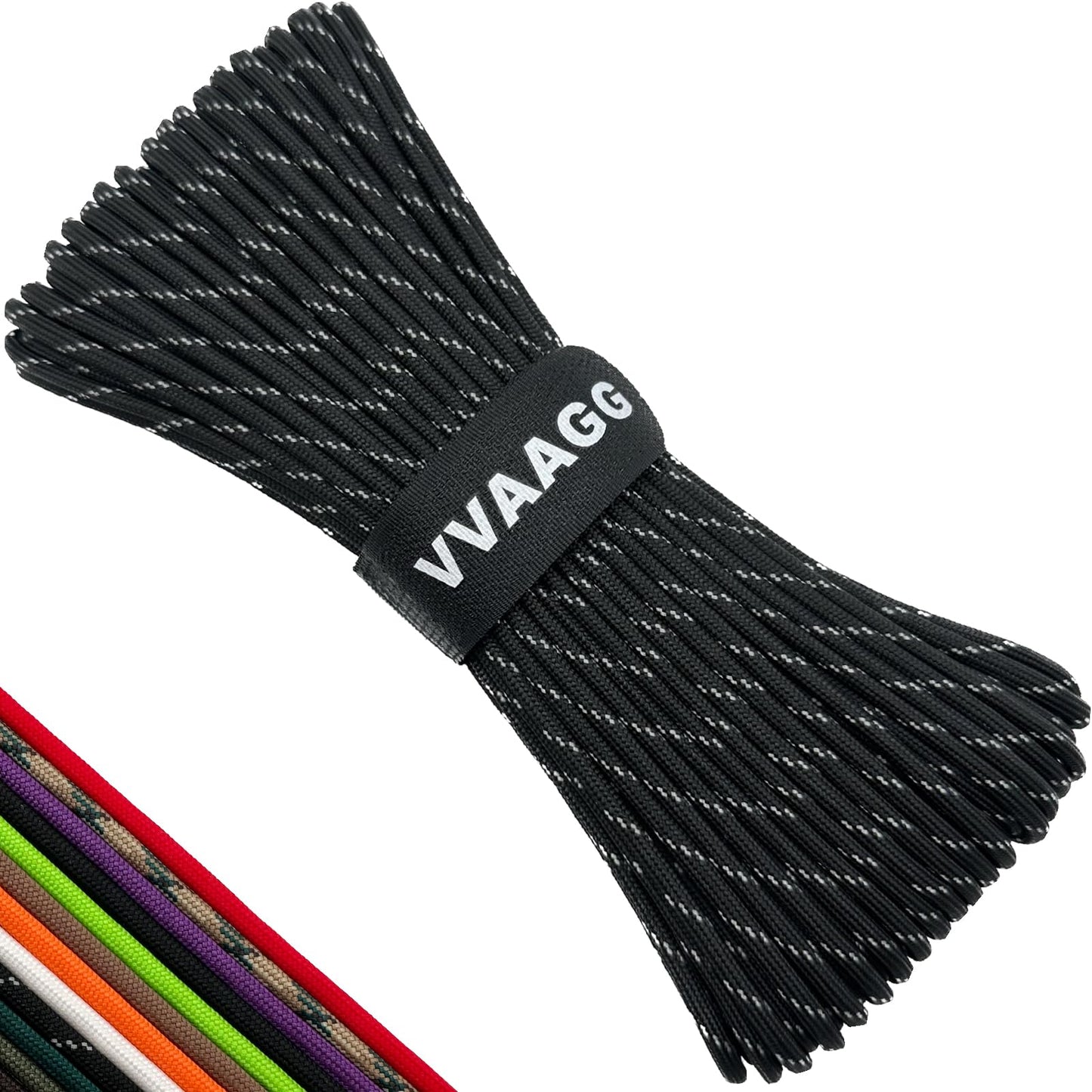 VVAAGG 550 Paracord 100FT 4mm Durable Camping Rope, Tent Rope, Clothsline Rope, Marine Weatherproof Rope, Nylon Parachute Cord Rope (Black with White)