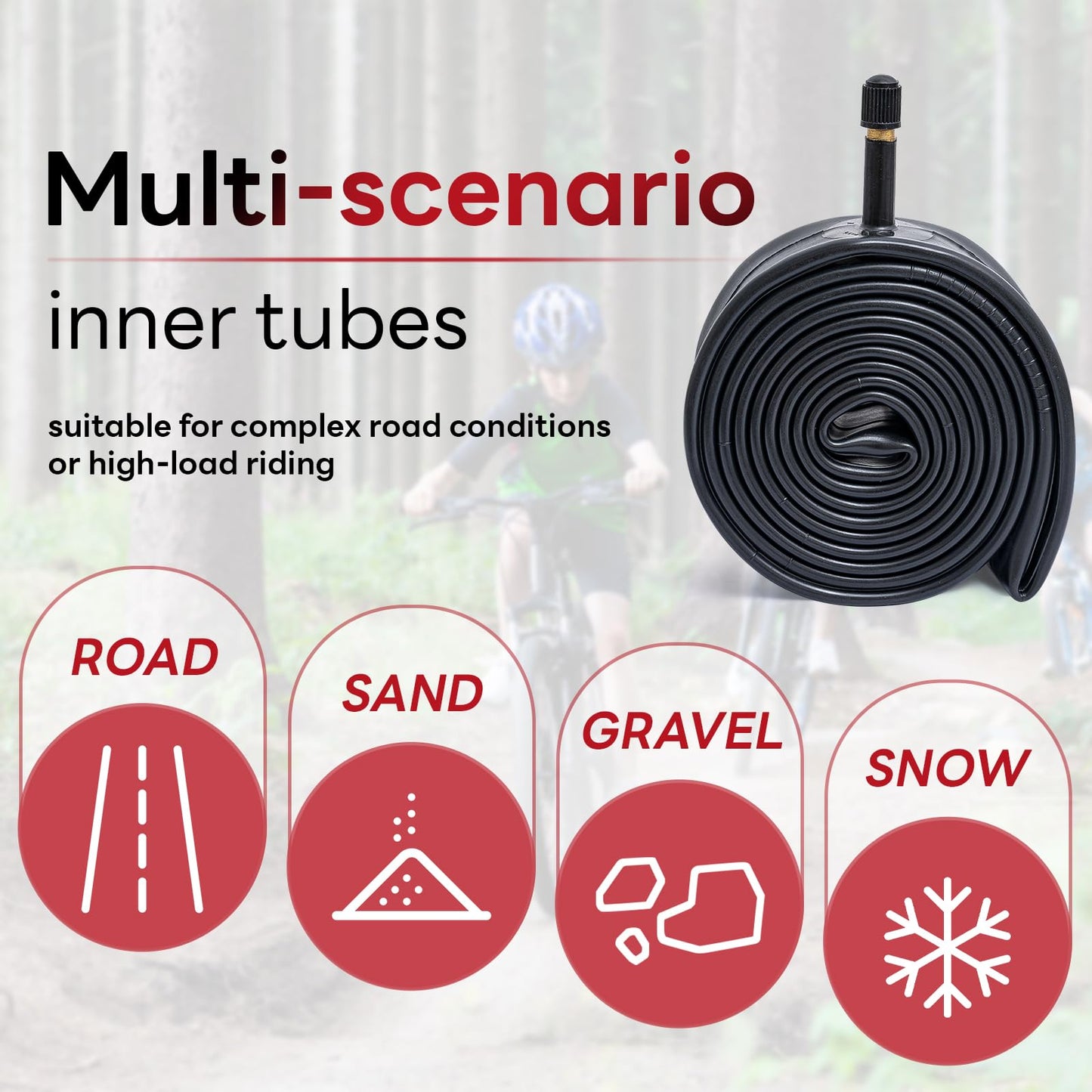 24x1.75/1.95/2.0/2.10/2.125 Bike Tubes, 24" Replacement Bicycle Tubes (2 PCS), Reliable 24 x 1.75-2.125 Bike Inner Tubes AV32mm Schrader Valve for City/Road/Cruiser/Mountain Cycling Scenarios