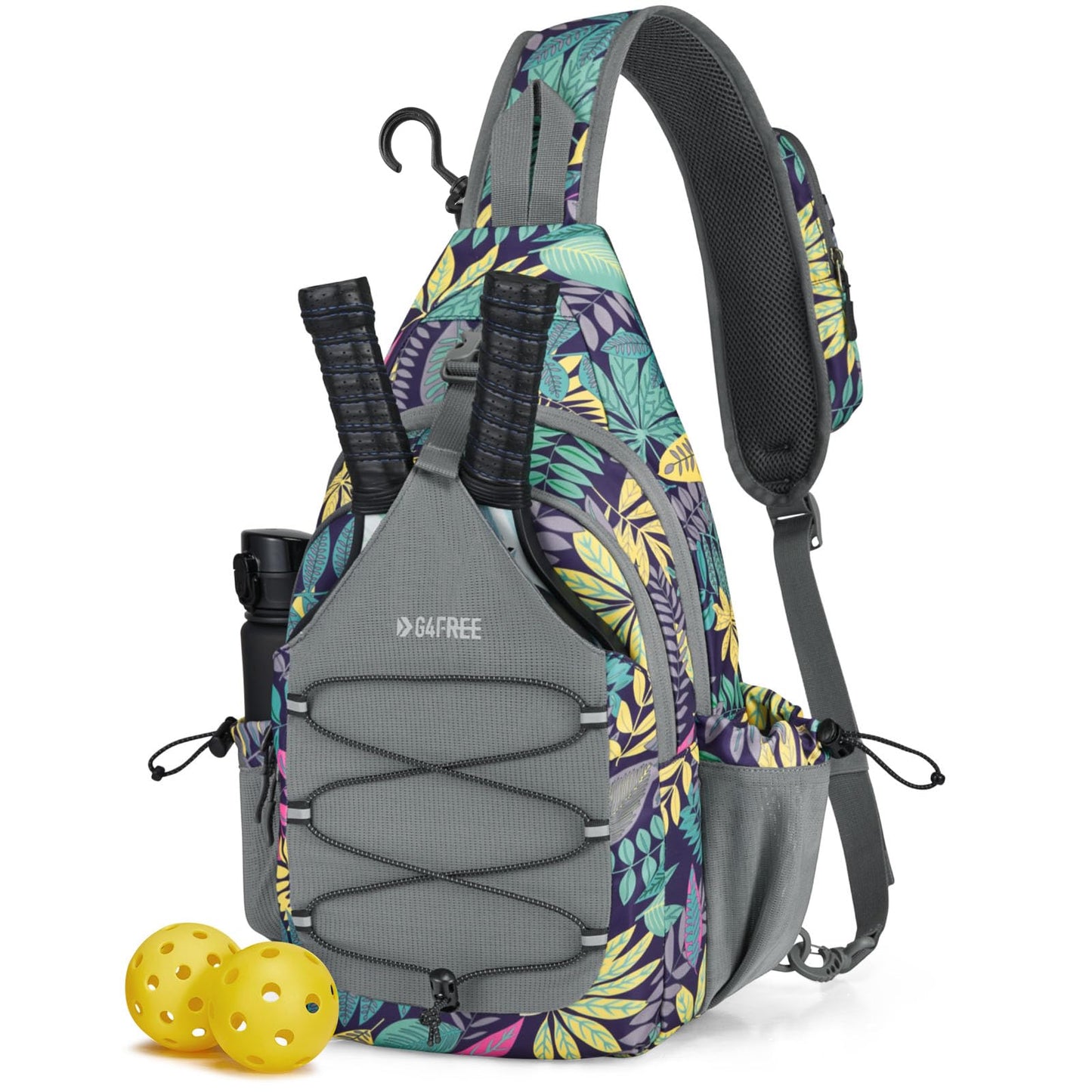 G4Free Pickleball Bag Sport Tennis Sling Bag Lightweight Pickleball Paddle Bag, Blue Leaf, L