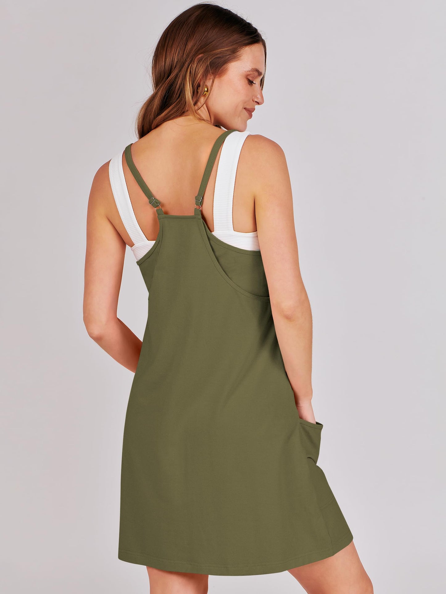 ANRABESS Women Athletic Dress Summer Tennis Workout Active Sports Mini Romper Dress Built in Shorts Travel Vacation Clothes Army Green X-Smal