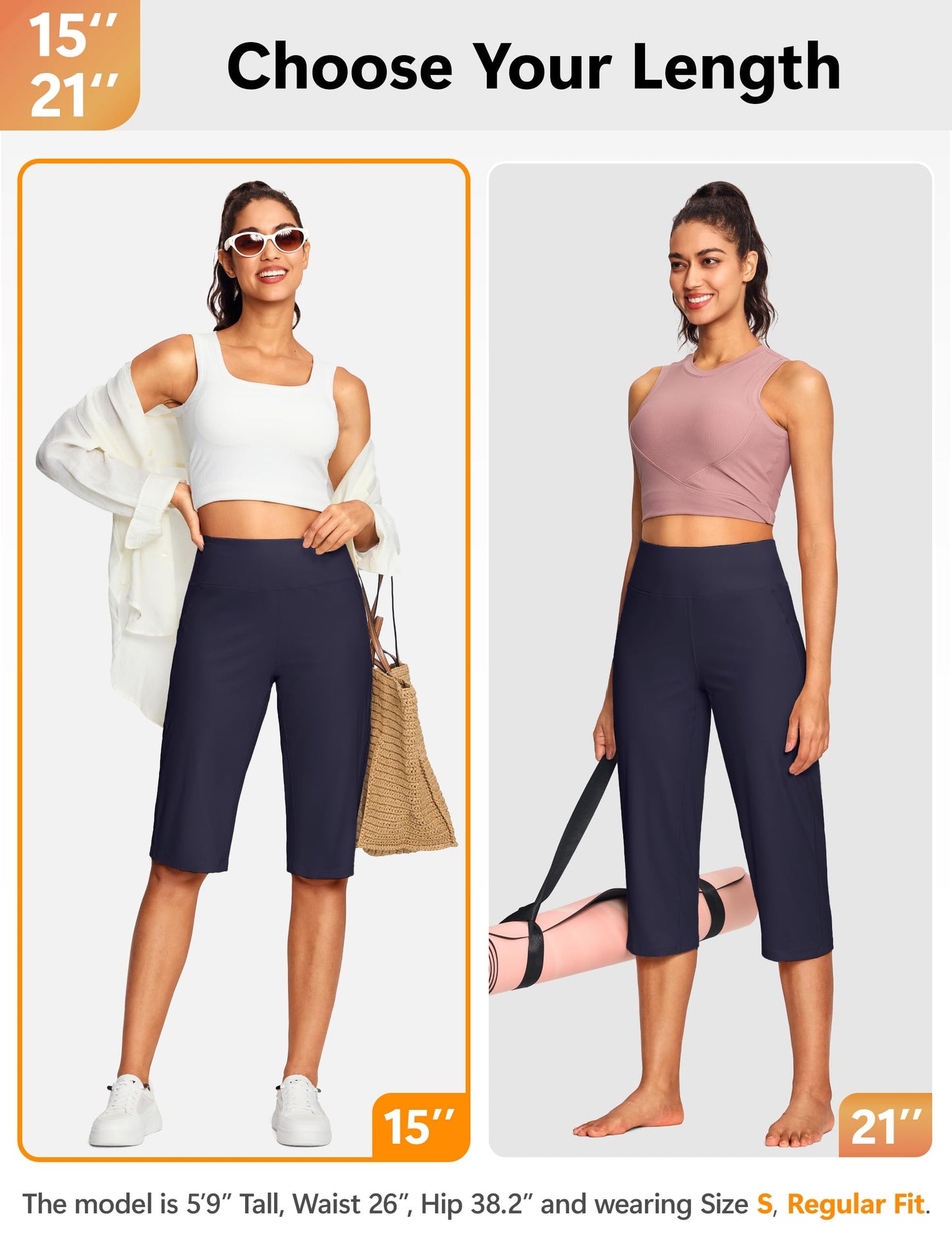 ISEEGZ 15"/ 18"/ 21"/ 25" Capri Pants for Women High Waist with Pockets Women's Capris Workout Yoga Pants Loose Straight Leg
