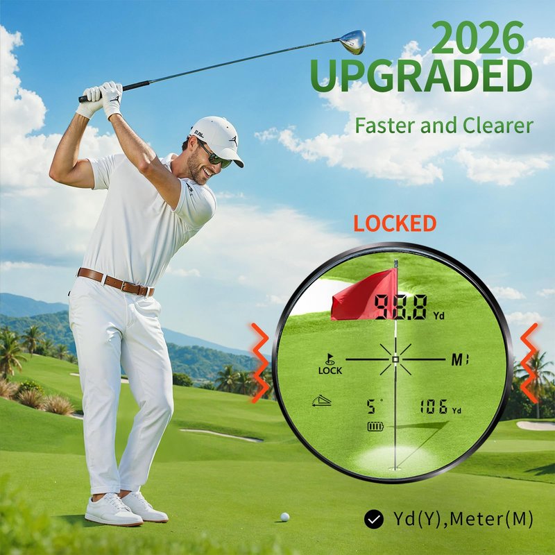 JUANGU Golf Rangefinder with Slope, 1200 Yards Laser Range Finder, 7X Magnification, Flag Lock, Magnetic Mount, IP54 Waterproof, Tournament Legal