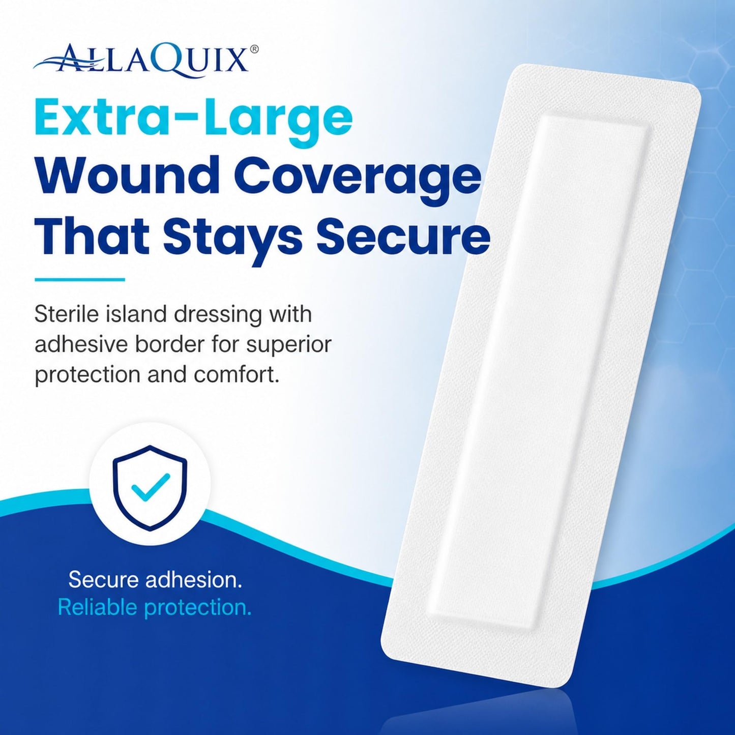 AllaQuix Island Wound Dressing for Long Incisions, Extra Large Wound Dressing with Adhesive Border, Surgical Gauze Pads, 4x14 Inch, 25 Count