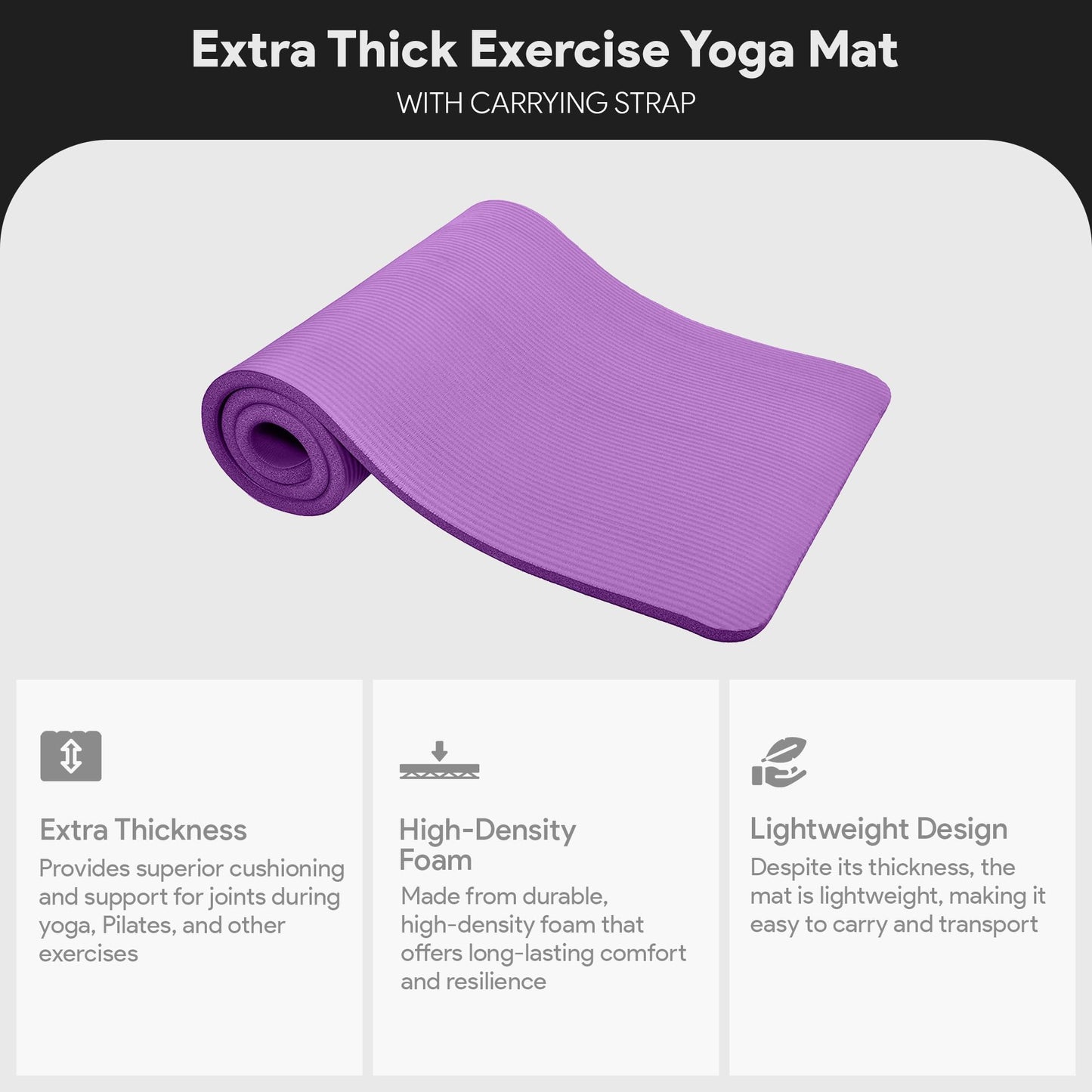 BalanceFrom All-Purpose 1-Inch Extra Thick High Density Anti-Tear Exercise Yoga Mat with Carrying Strap (Purple)