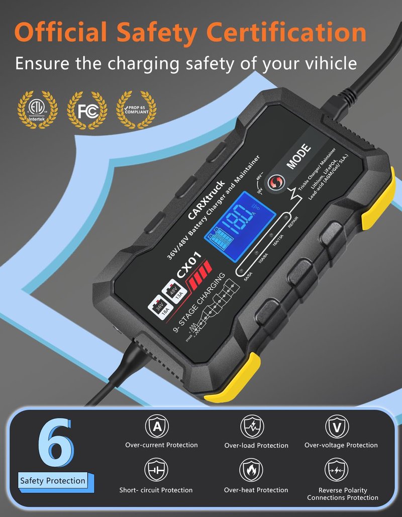 CARXtruck 36V 18A & 48V 13A Golf Cart Battery Charger for EZGO TXT with D Style Plug, Smart Trickle Charger