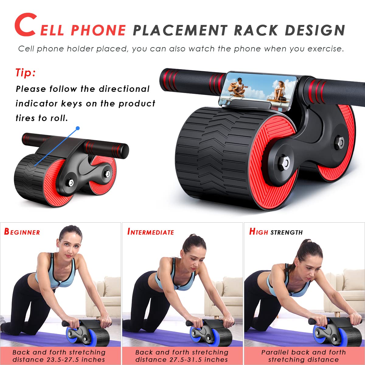 Automatic Rebound Abdominal Wheel, Round Ab Roller Wheel Exercise Equipment, Domestic Abdominal Exerciser, Abs Workout Fitness, Beginners and Advanced Abdominal Core Strength Training