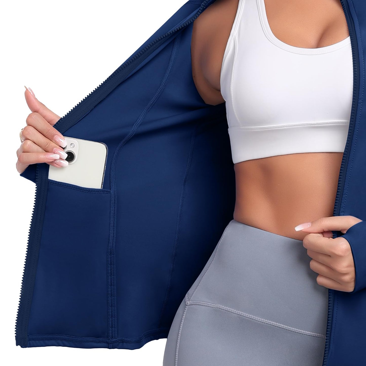Cighay Women's Athletic Full Zip Lightweight Workout Jacket With Pockets Running Slim Fit Yoga Sportwear With Thumb Holes
