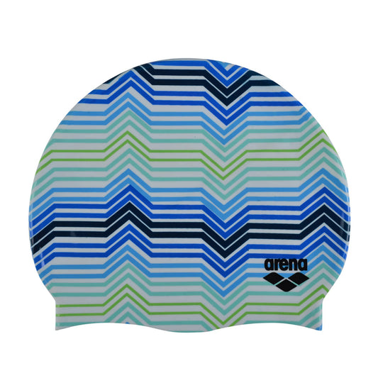 Arena Print 2 Unisex Silicone Swim Cap for Adults, Women and Men Intensive Training Comfortable Non-Slip Long Hair Swimming Hat, Stripes