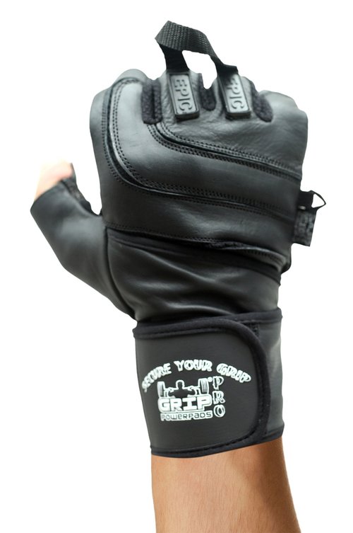 Epic Leather Gym Gloves with Built in 2" Wide Wrist Wraps Best Grip & Design for Weightlifting Power Lifting Bodybuilding & Strength Training Workout Exercises (Black, Large 8 1/8" - 8 1/2")