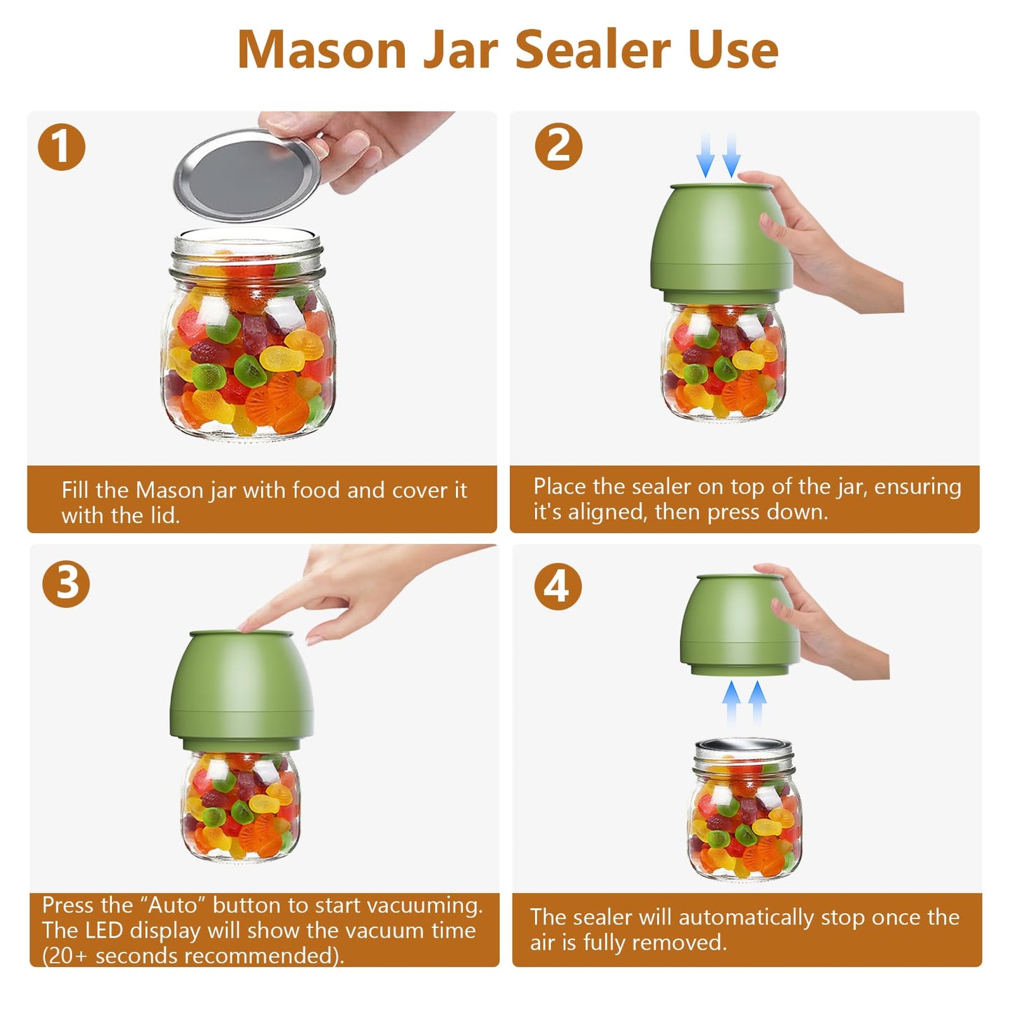 FUTUREZEN Electric Mason Jar Vacuum Sealer for Regular/Wide Mouth, Green