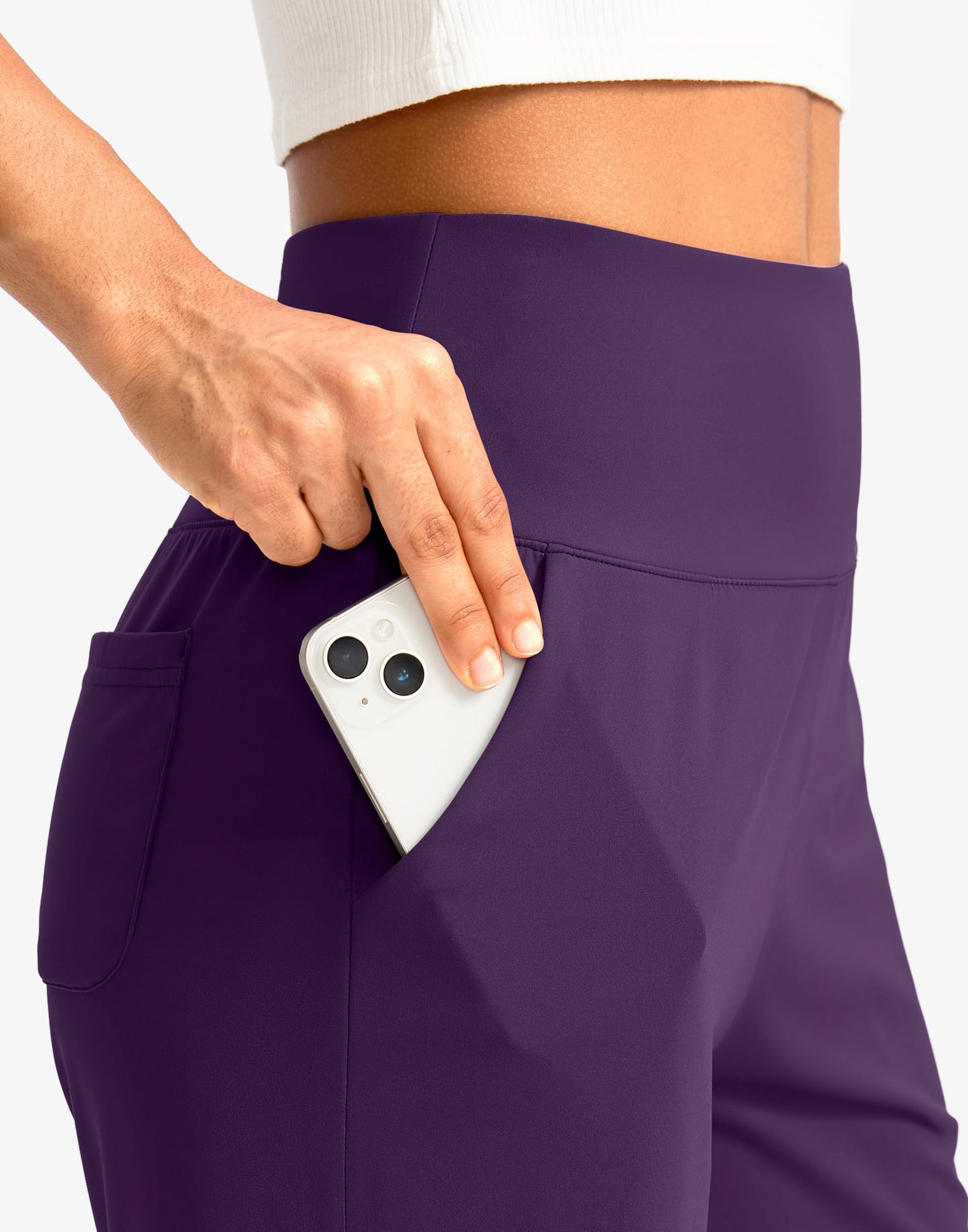 G Gradual Women's Bermuda Long Shorts with Pockets 9" High Waisted Knee Length Shorts for Women Walking Athletic Workout(Purple,M)