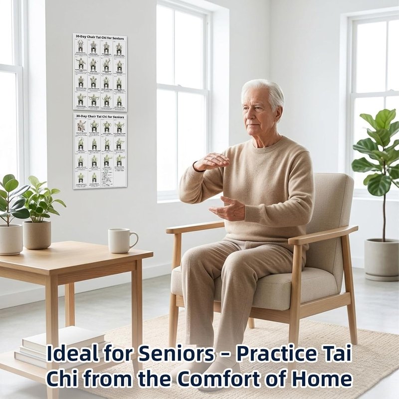 Tai Chi Chair Workout Chart for Seniors - 30-Day Printable Exercise Guide | Easy Step-by-Step Routine (2PCS)