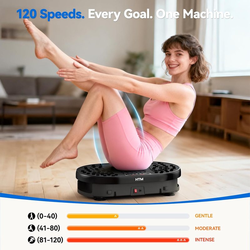 HTM Vibration Plate Exercise Machine - 9 Modes, 120 Speeds, Remote Control | 300 Lbs Capacity for Weight Loss & Home Fitness