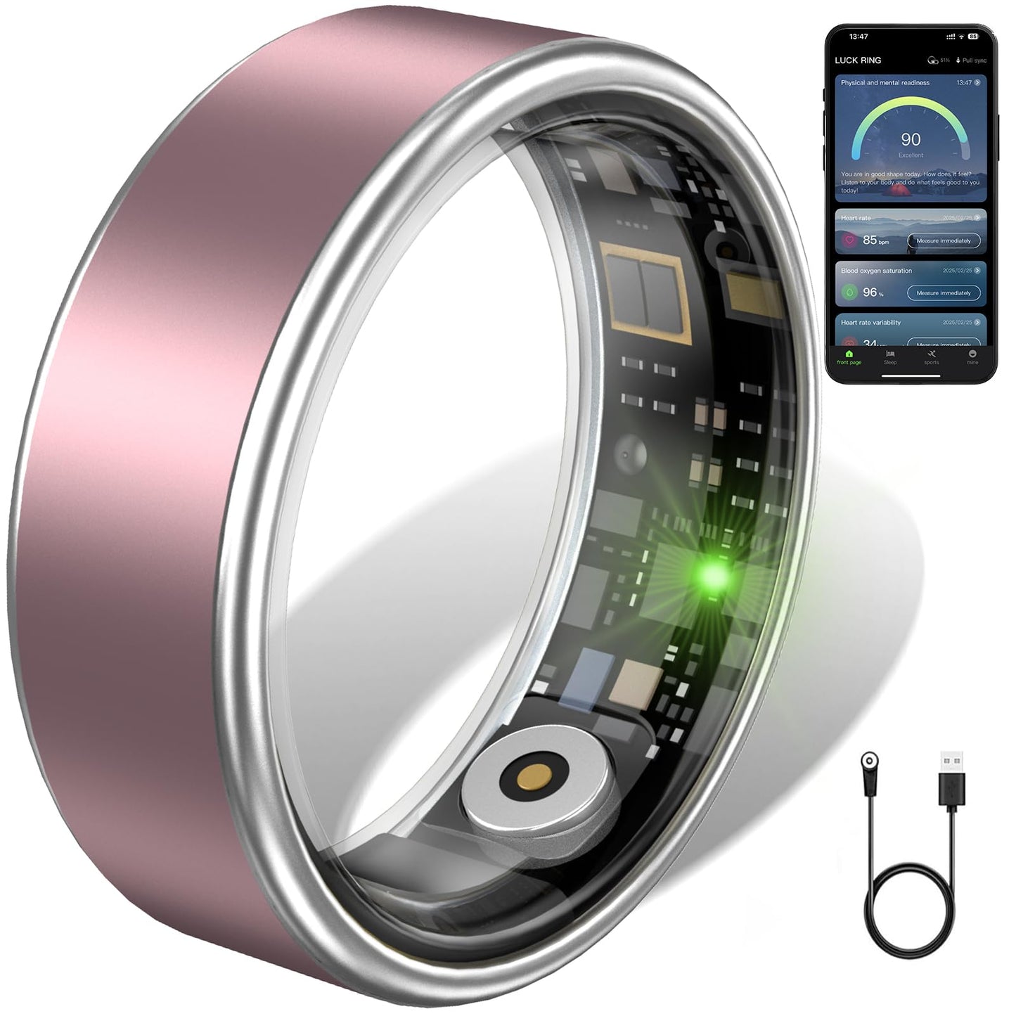 Jojovenusmall Smart Ring for Women & Men - IP68 Waterproof Fitness Tracker with Long Lasting Batteries, 28-Language App, Sleep/Step/Heart Rate Monitor, Compatible with iOS & Android (Red, 4)