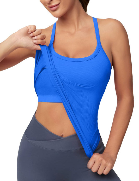 MathCat Workout Tank Tops for Women with Built in Bra, Sleeveless Gym Tops Seamless Racerback Athletic Yoga Shirts