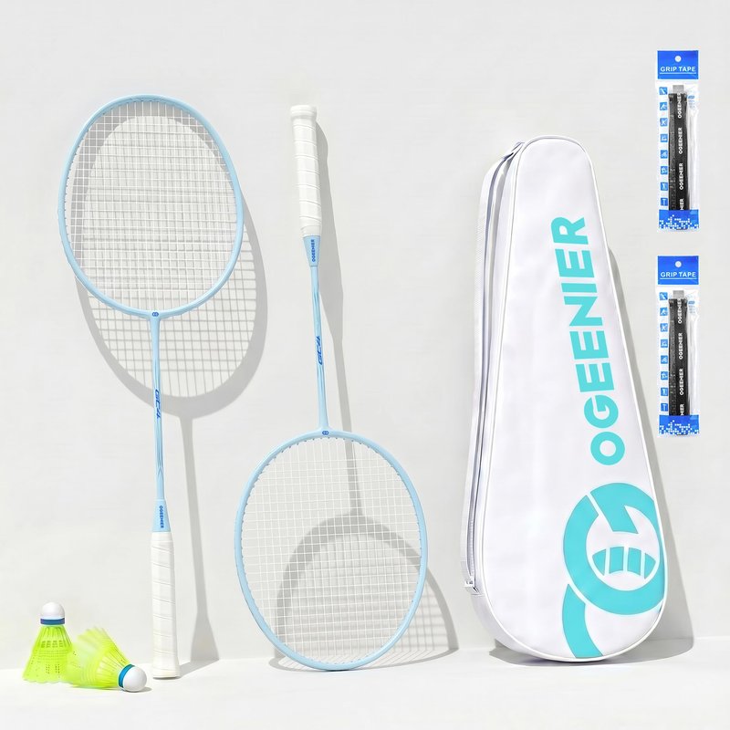 OGEENIER Badminton Rackets Set of 2, Lightweight Badminton Racquet Set for Backyards and Outdoor Games, Includes 2 Nylon Birdies, 2 Badminton Grips, 1 Carrying Bag