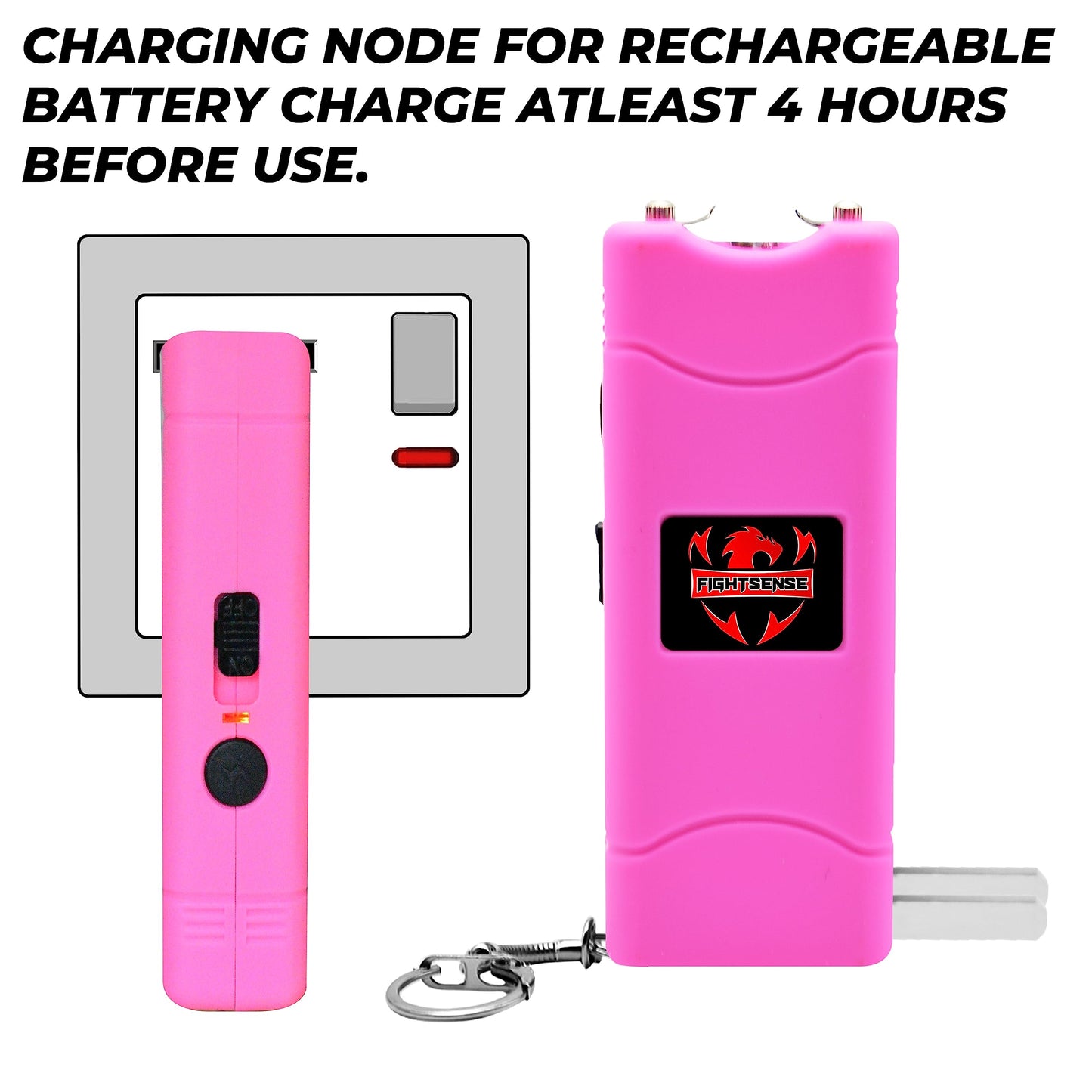 FIGHTSENSE Super Heavy Duty Keychain Stun Gun with Flashlight for Men and Women self Defense Device, Rechargeable Stun Gun, Nylon Holsters (Pink)