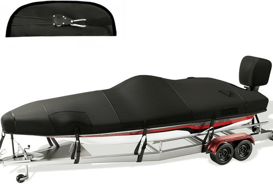 Heavy Duty Boat Cover - 1200D Waterproof Protection for 17-19ft Bass Boats | Ratchet Hem Tightening, Black