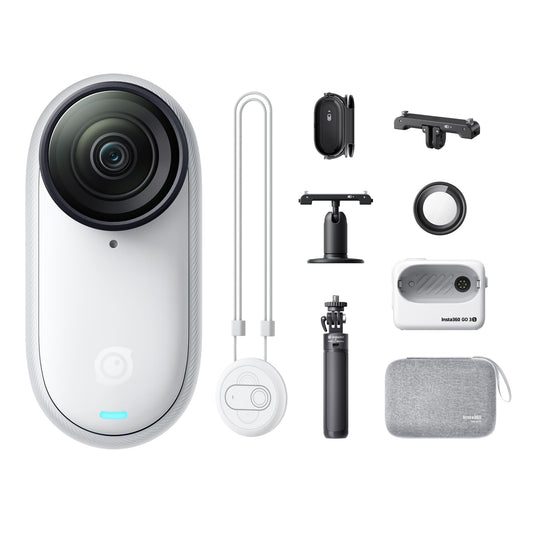 Insta360 GO 3S - 128 GB Family Bundle White 4K Tiny Portable Vlogging Camera, Hands-Free POVs, Mount Anywhere, Stabilization, 140 Min Battery Life, 10m Waterproof, Pet POV