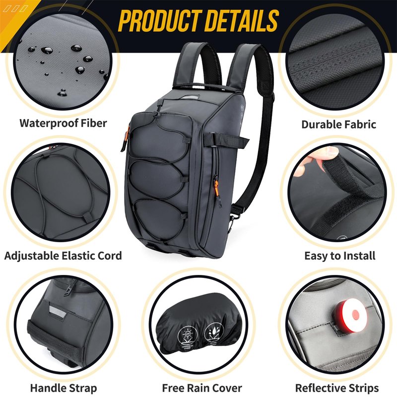 WOTOW Bike Rack Bag Waterproof - 9.5L Large Capacity Bike Trunk Bag, Reflective Bicycle Saddle Panniers, Cycling Bags Back Seat Storage Cargo Carrier Pouch with Shoulder Strap & Hook