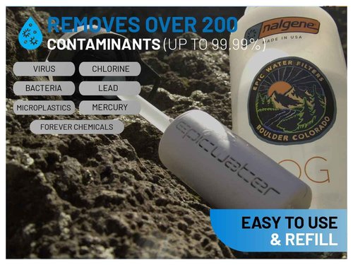 Epic Water Filters Vostok Stainless Steel Insulated Water Bottle and 75 Gallon Filter - Removes 99.99% of Water Impurities, 34oz,