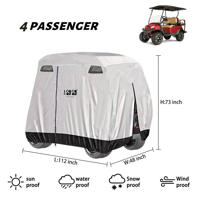 10L0L 4 Passenger Golf Cart Cover Universal for EZGO, Club Car, Yamaha, Rainproof Sunproof Waterproof Dustproof Protection (Silver)