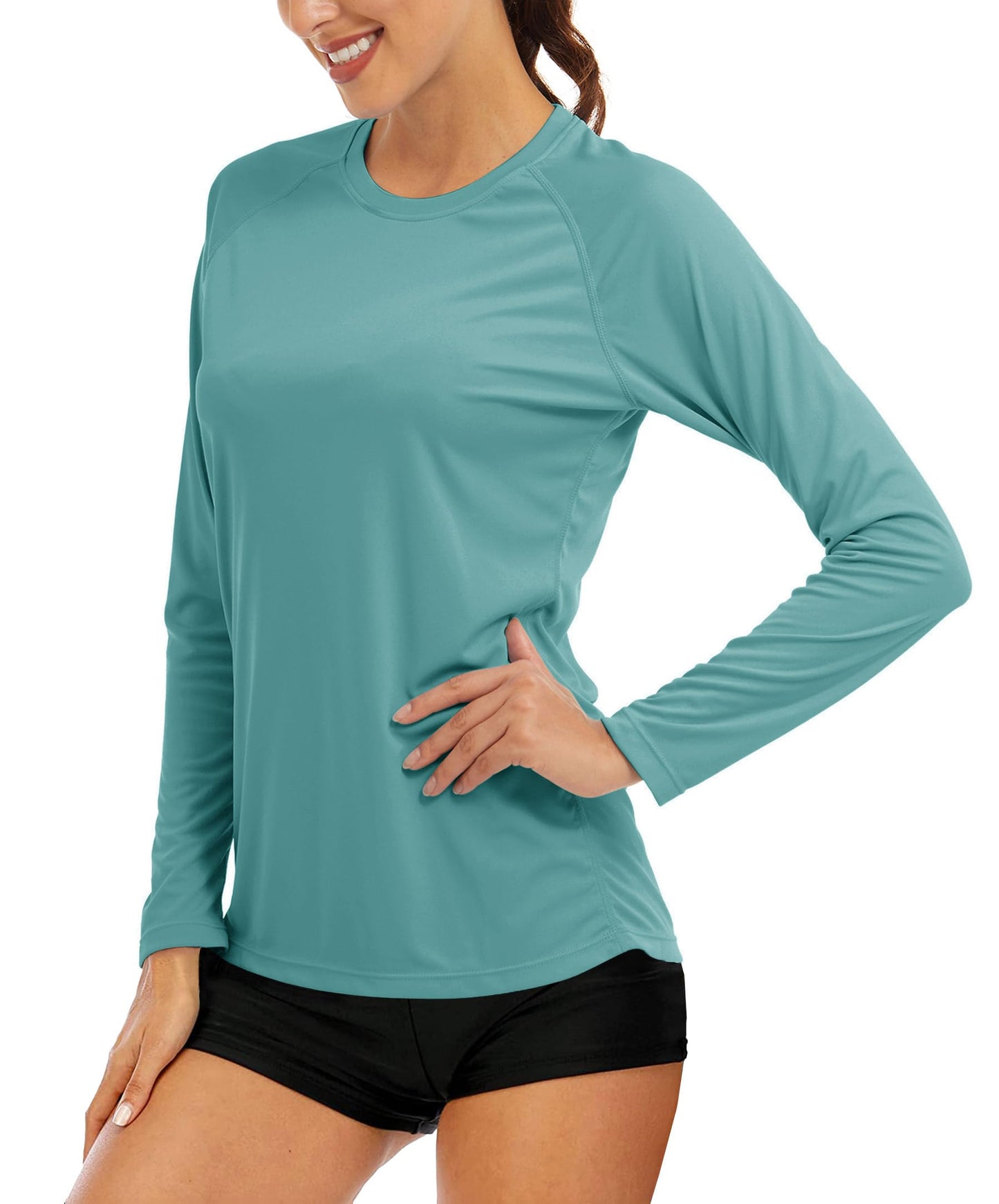 MAGCOMSEN Running T Shirts for Women Athletic Shirts Women Long Sleeve Shirts UV Shirts for Women Summer T Shirts for Women Workout Shirts Fishing Shirts Grey Green