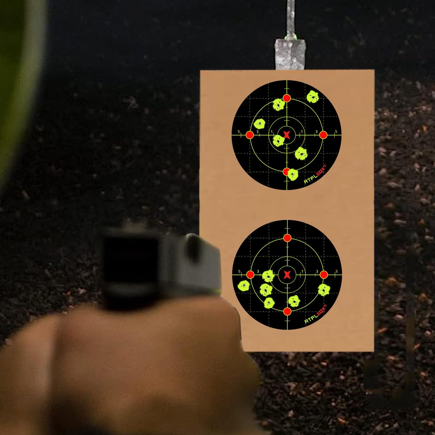 Atflbox 6 inch Splatter Adhesive Bullseye Fluorescent Yellow Shooting Target Stickers, 100 Self Adhesive Target Roll for BB Gun, Pellet Gun, Airsoft, Rifle Indoor and Outdoor Shooting Range