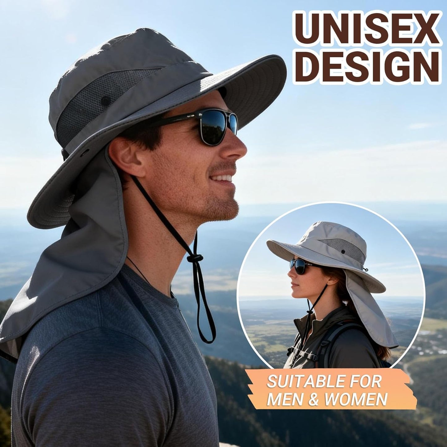 PFFY Sun Bucket Hat - UV Protection Fishing Hat for Men & Women | Wide Brim Beach Safari with Neck Flap