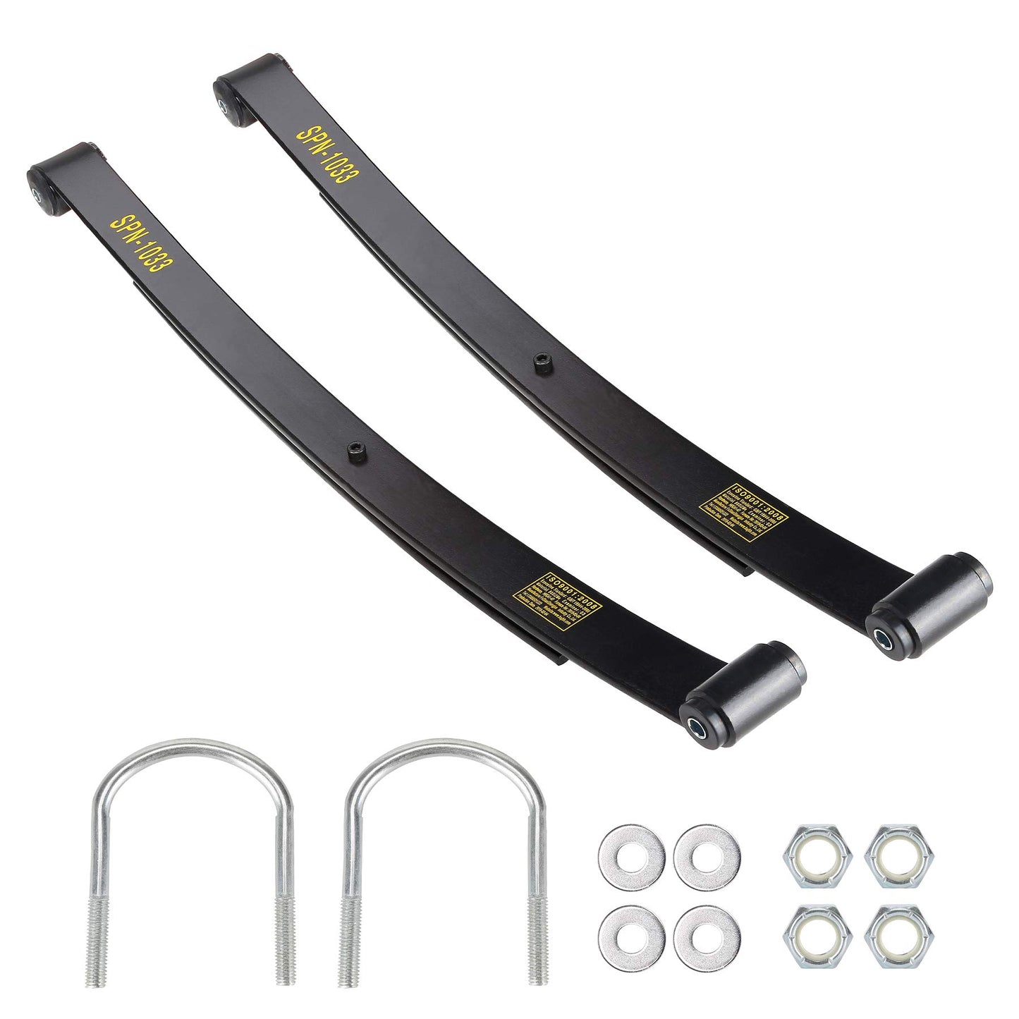 10L0L Heavy Duty Tapered Rear Leaf Springs Kit (2-Leaf) for EZGO RXV 2008-2013 - Includes Bushings, U-Bolts, Nuts, Sleeves - OEM 603498 604494