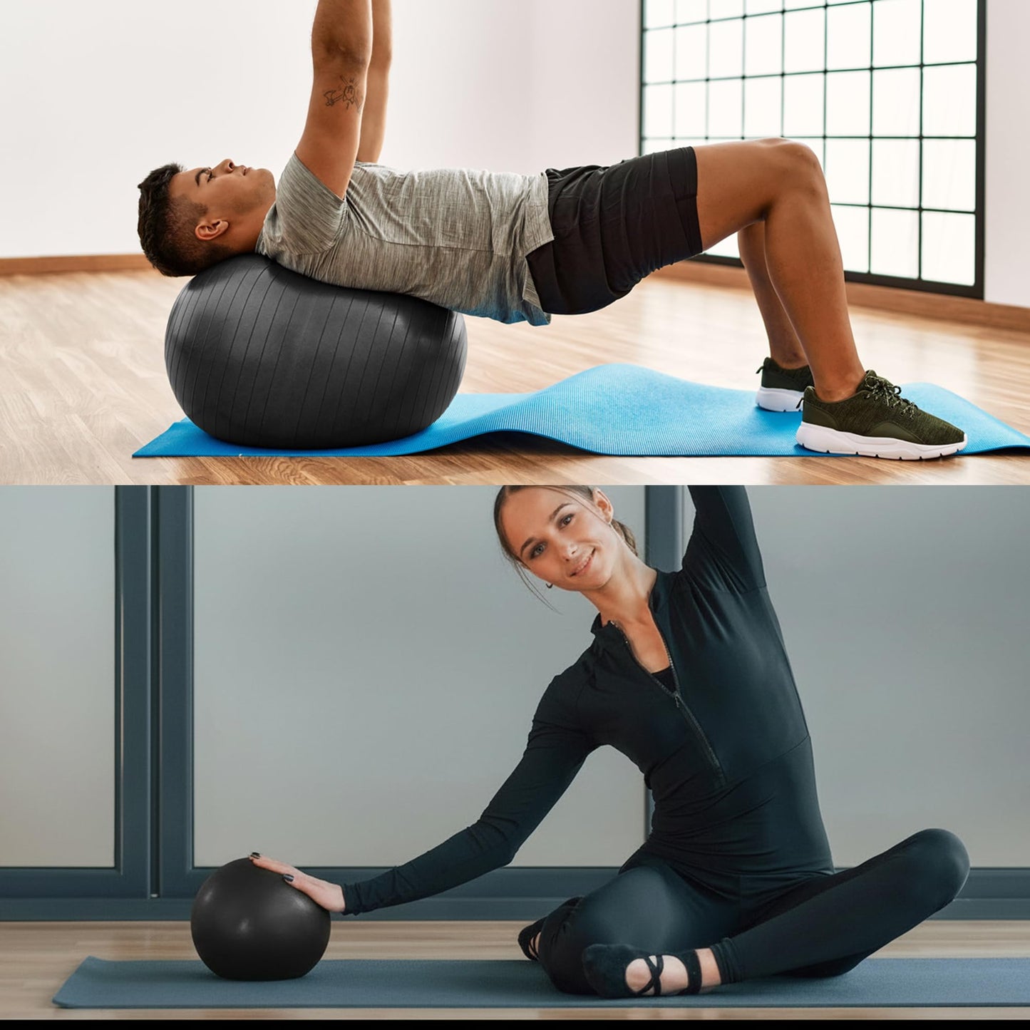 FITMIND Exercise Balls Set 22-30 Inch & 9 Inch, Small Pilates Ball with Pump, Pregnancy Ball for Women, Yoga Balls for Exercise, Small Exercise Ball for Between Knees, Stability, Physio