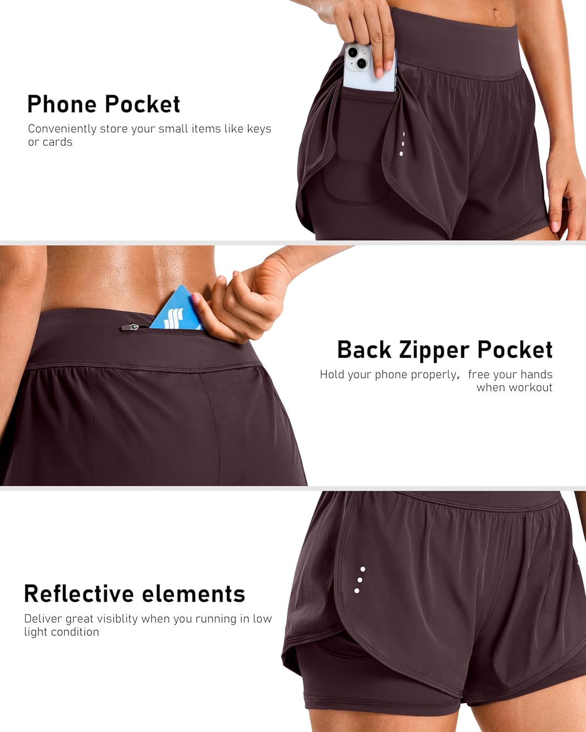Women's Running Shorts - 2-in-1 High-Waisted Spandex with Zipper Pocket | Athletic Gym & Yoga Wear