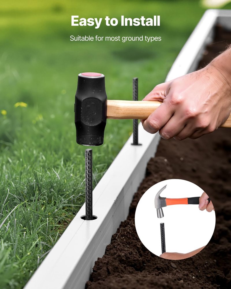 VEVOR Rebar Stakes, 24-Inch, Heavy-Duty 0.47 in Diameter, Straight Galvanized Steel Ground Anchors with Chisel Point End & Rust-Resistant Coating, for Gardening Support, Fence, Camping Tents (20-Pack)