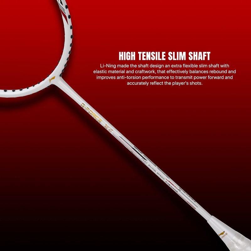Li-Ning G-Force X5 Carbon Fibre Badminton Racket with Free Full Cover(82 Grams, 28 Lbs) (White::Red)