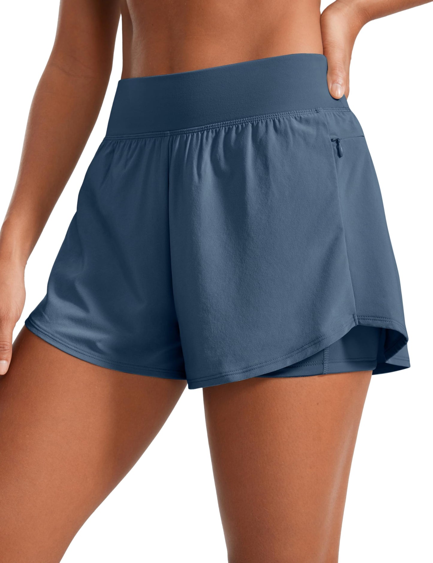 CRZ YOGA 2 in 1 Double Layer Running Shorts for Women 3" - High Waisted for Athletic Tennis Workout with Zip Pockets Stelindigo Medium