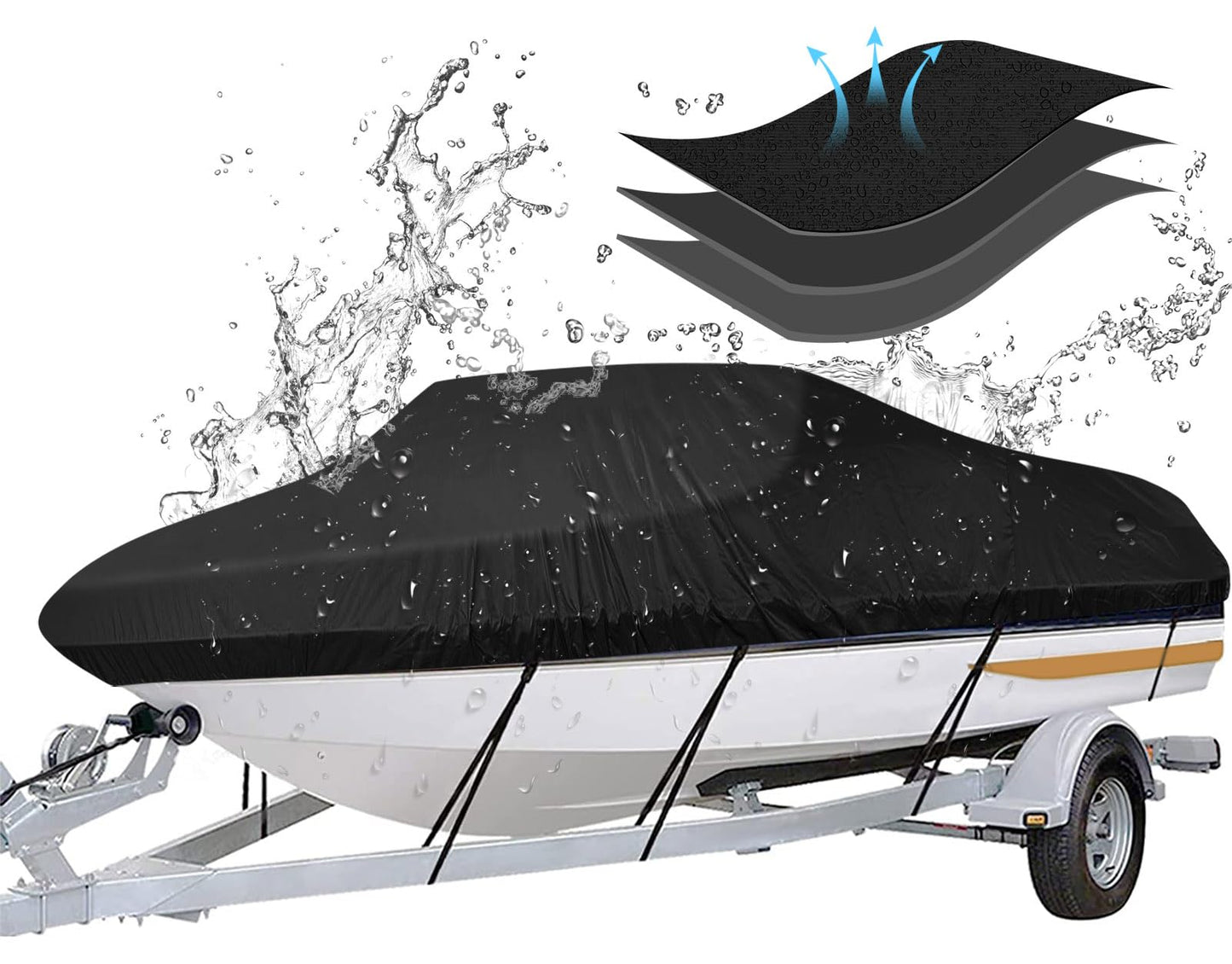 iCOVER Trailerable Boat Cover- 23'-24' 800D Water Proof Heavy Duty, Fits V-Hull, Fish&Ski, Pro-Style, Fishing, Utiltiy, Runabout, Bass Boats, up to 23ft-24ft Long and 102" Wide
